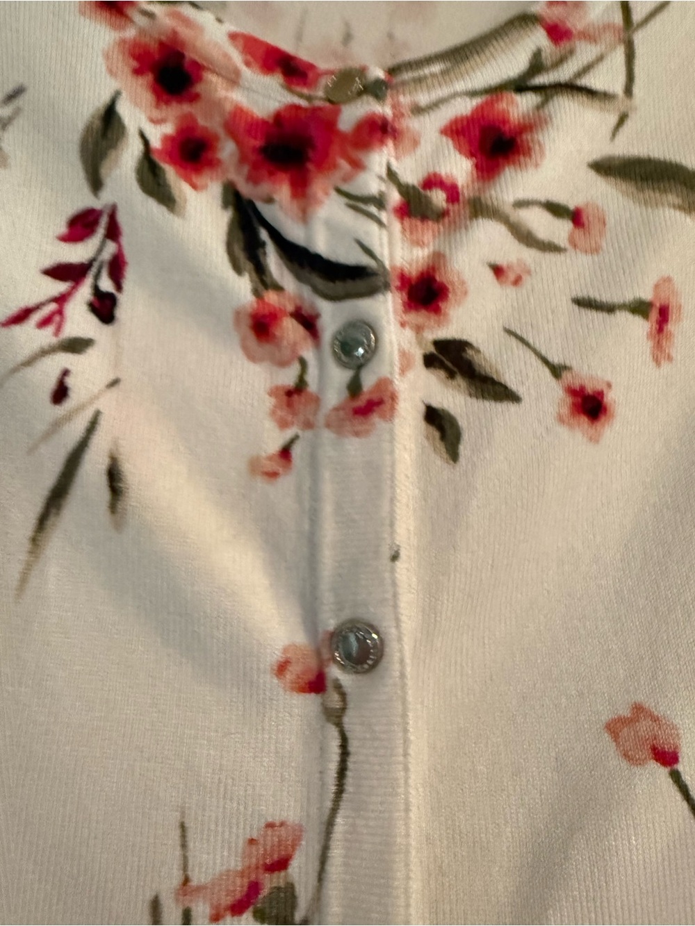 White House Black Market Soft White Cardigan with Pink Flowers - Picture 3 of 4